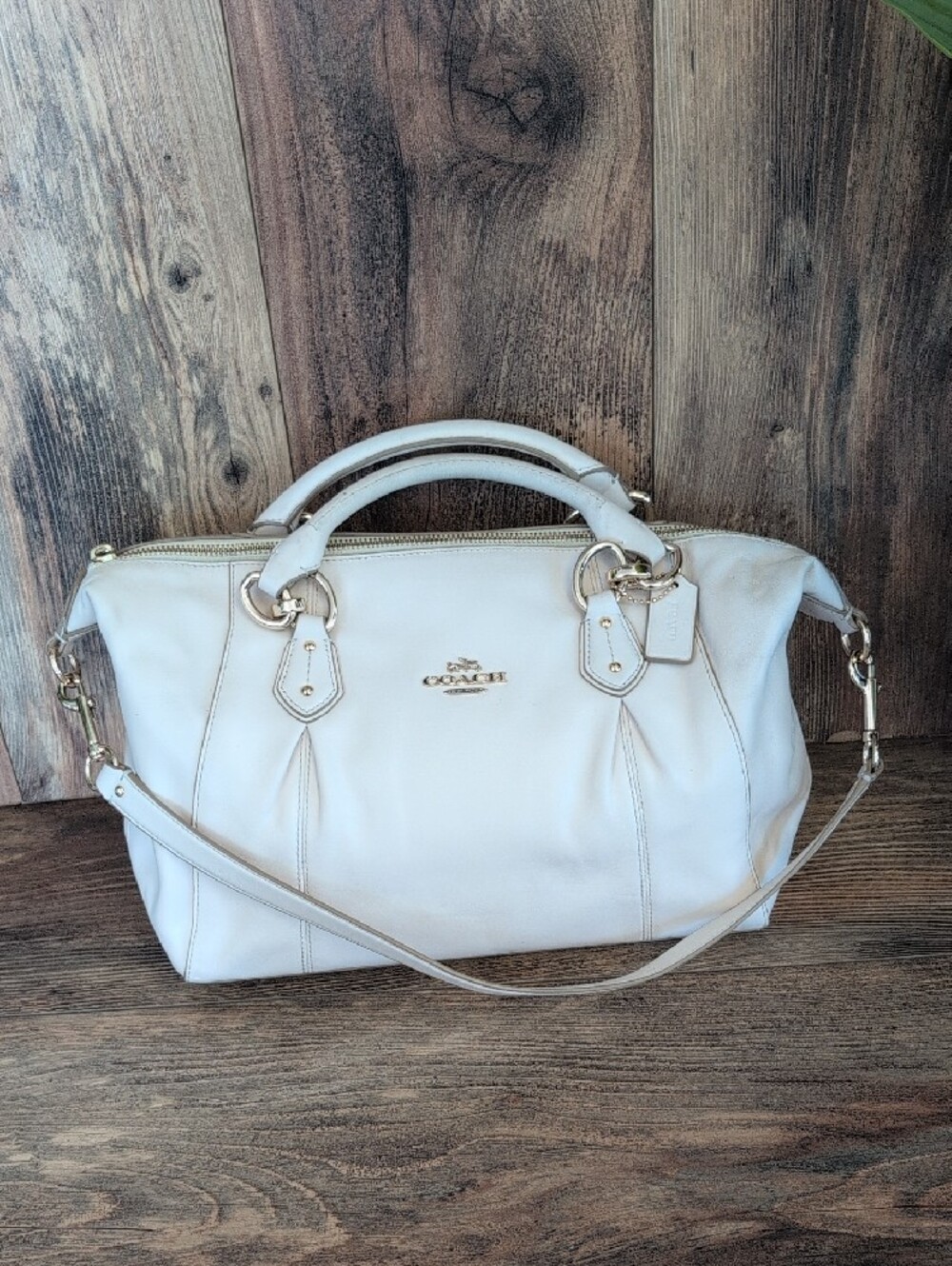 Coach Ivory Off White Colette Pleated Leather Satchel M410 - Picture 2 of 16